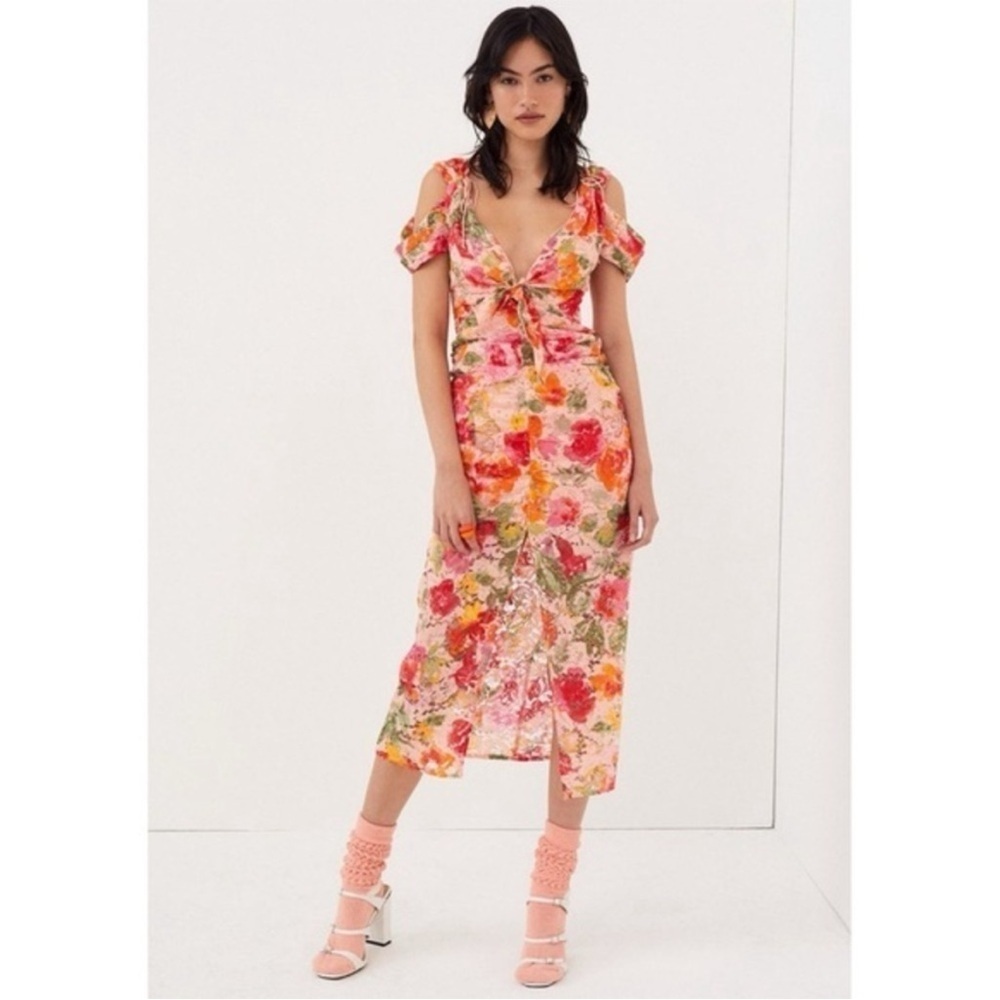 NWT For Love and Lemons Beth Midi Floral Lace Dress in Pink